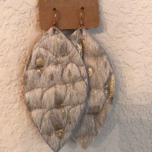 White/grey/gold leather earrings